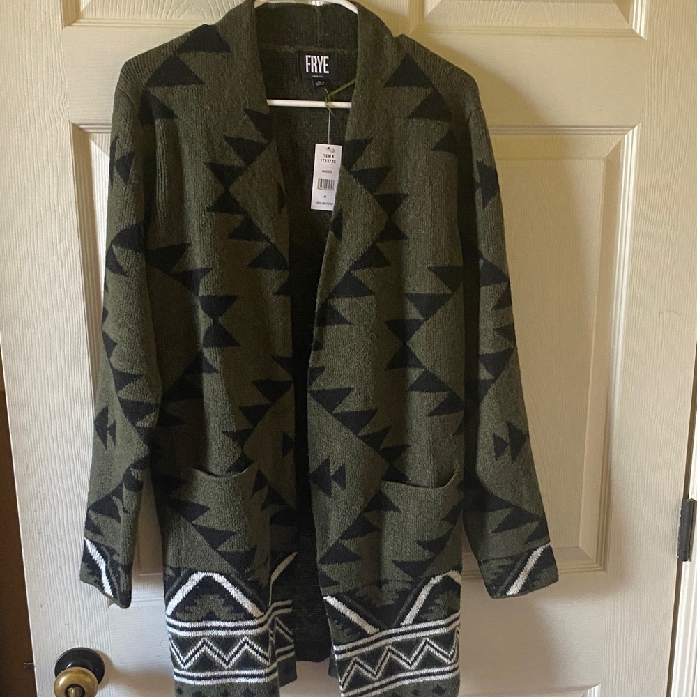Frye Olive and Black Patterned Cardigan